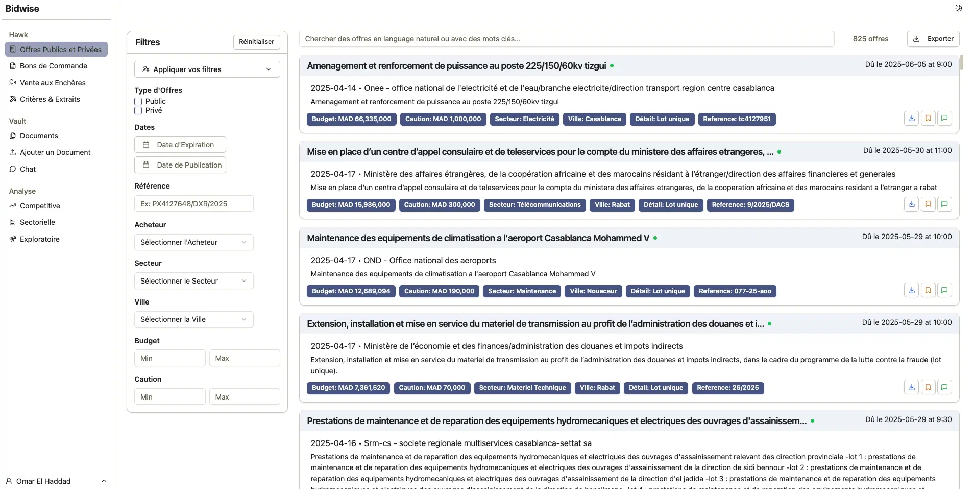 Liste des marchés publics